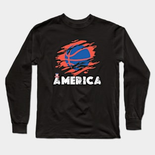 american basketball Rainbow American Flag Women Patriotic Shirt 4th of July Memorial  Patriotic style retro vintage 80s Long Sleeve T-Shirt